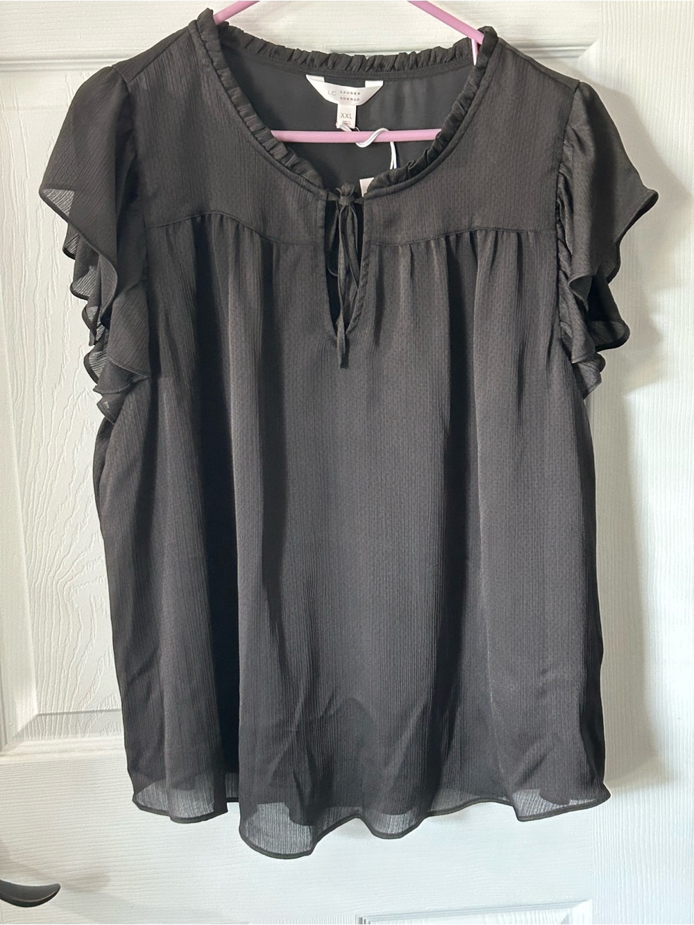LC Lauren Conrad Black Ruffle-Sleeve Tie-Front Blouse